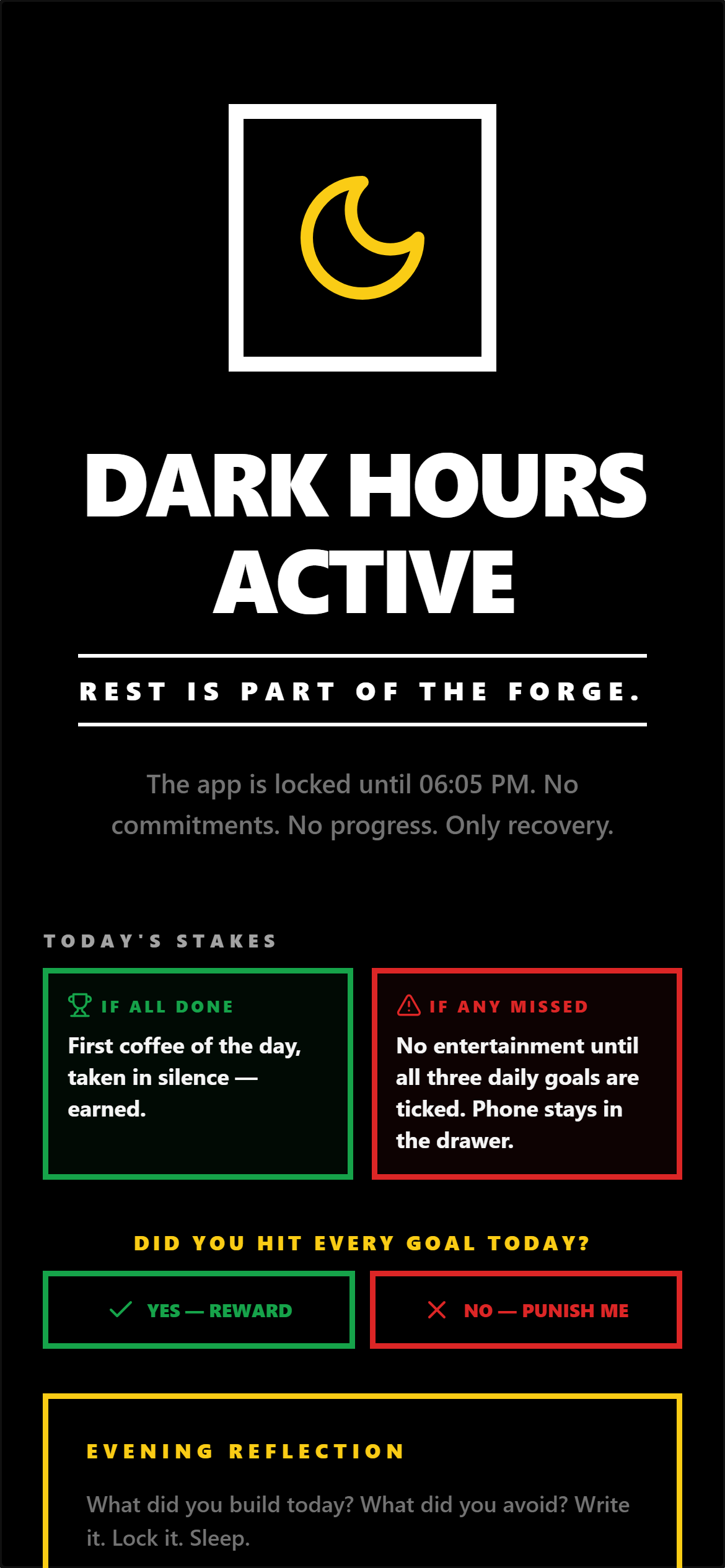 The Forge, Dark Hours active lock screen